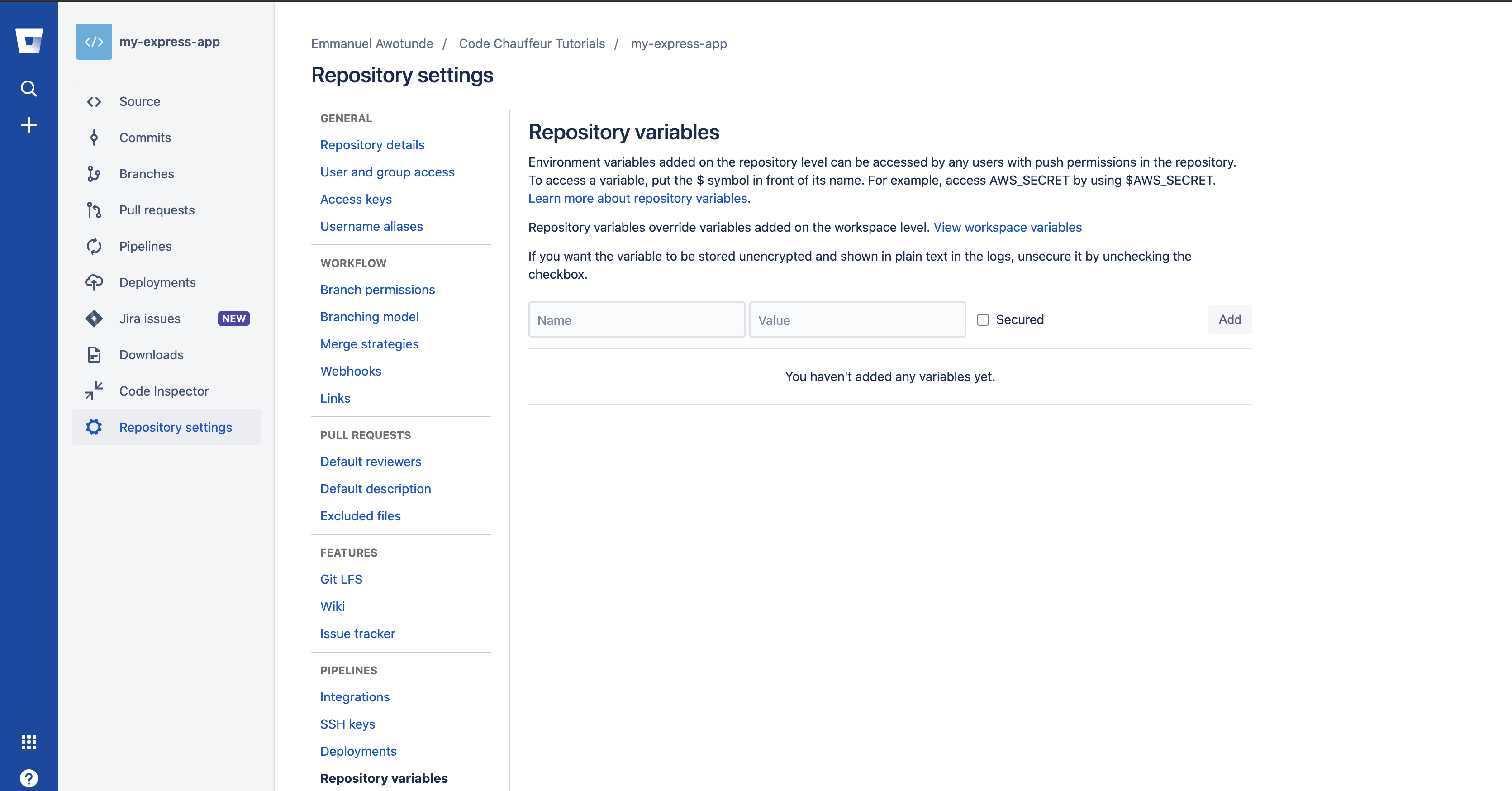 Bitbucket repository variables