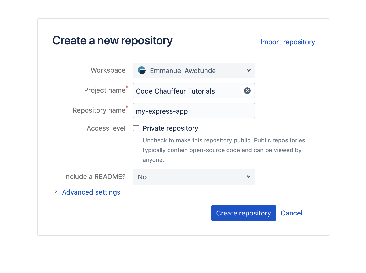 Creating bitbucket repository